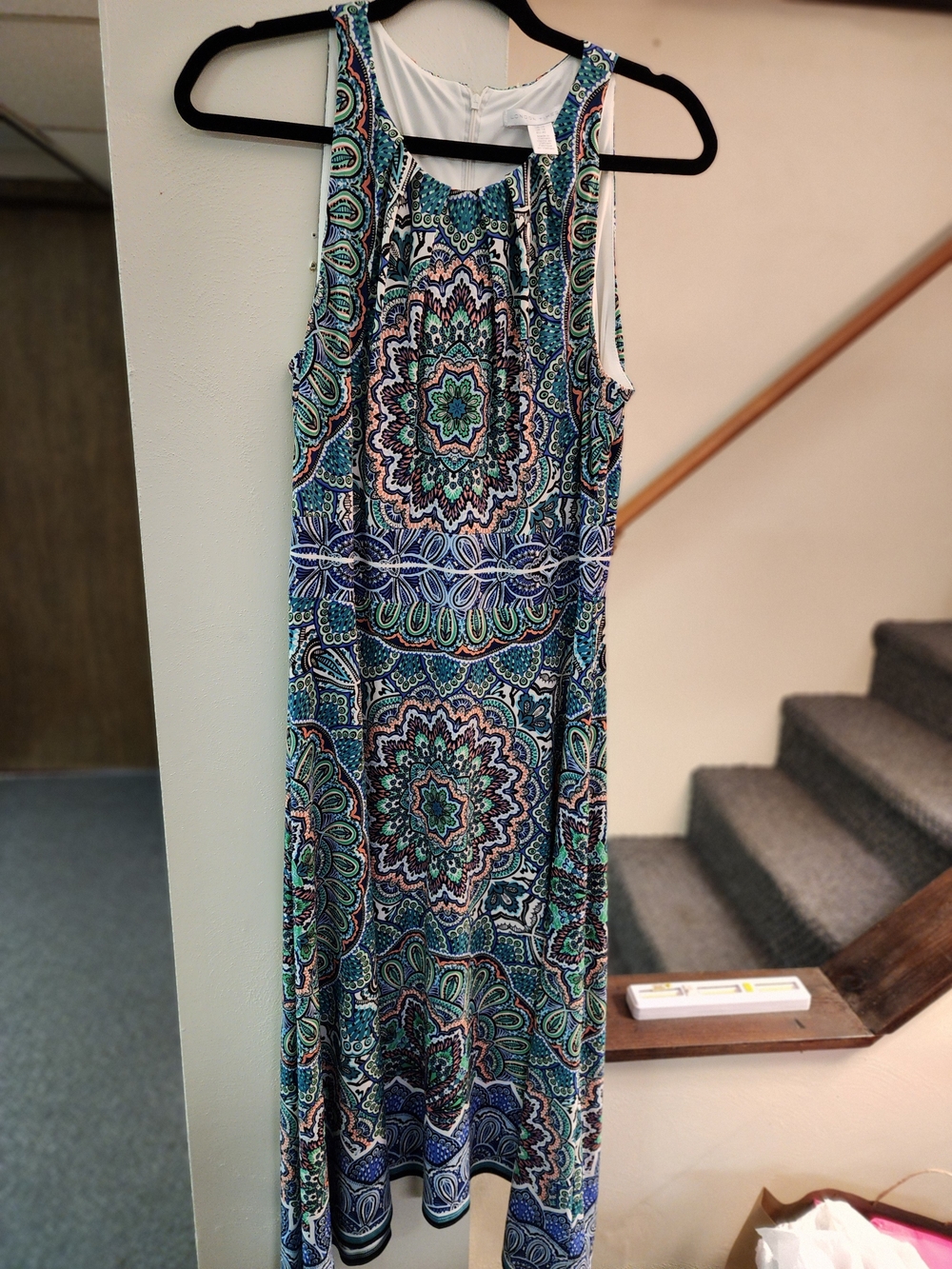 London Times Blue & Green Medallion Print Maxi Dress Sz 10
